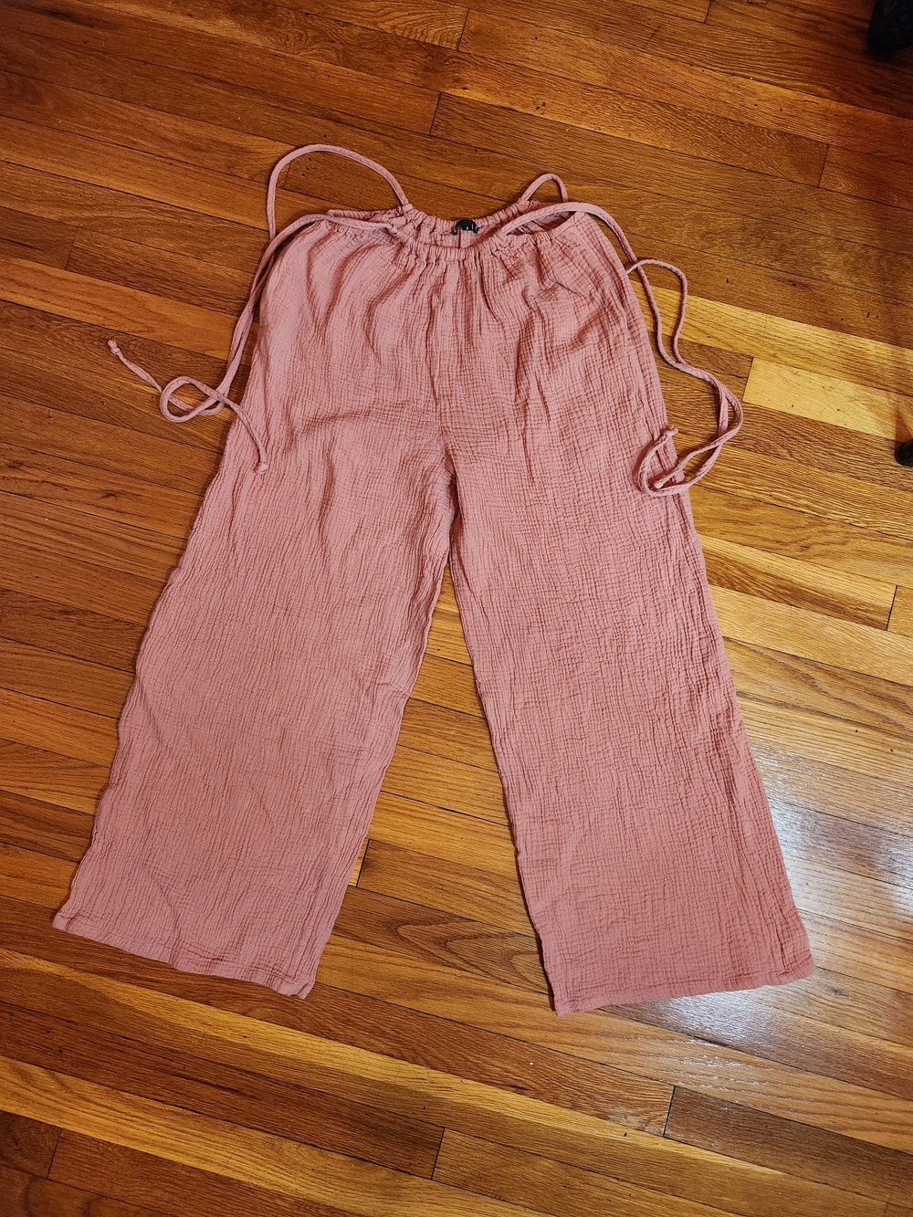Papermoon 100% Cotton Gauze Wide Leg Pants Pink Small Boho Beach
